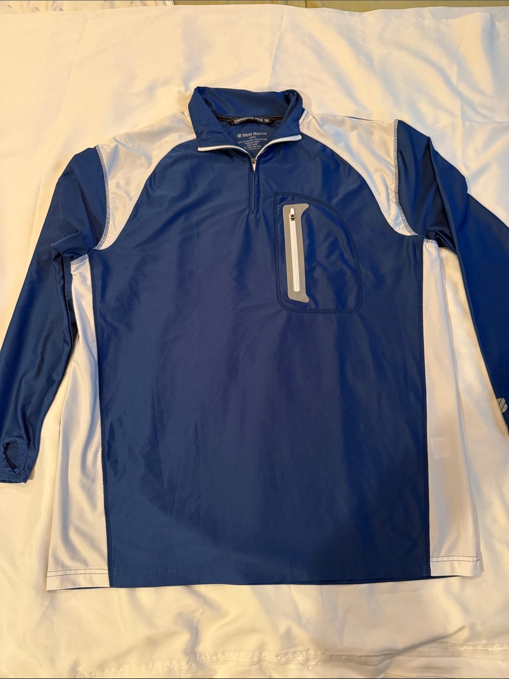 West Marine Men's Blue and White Lightweight Quarter-Zip Shirt Jacket